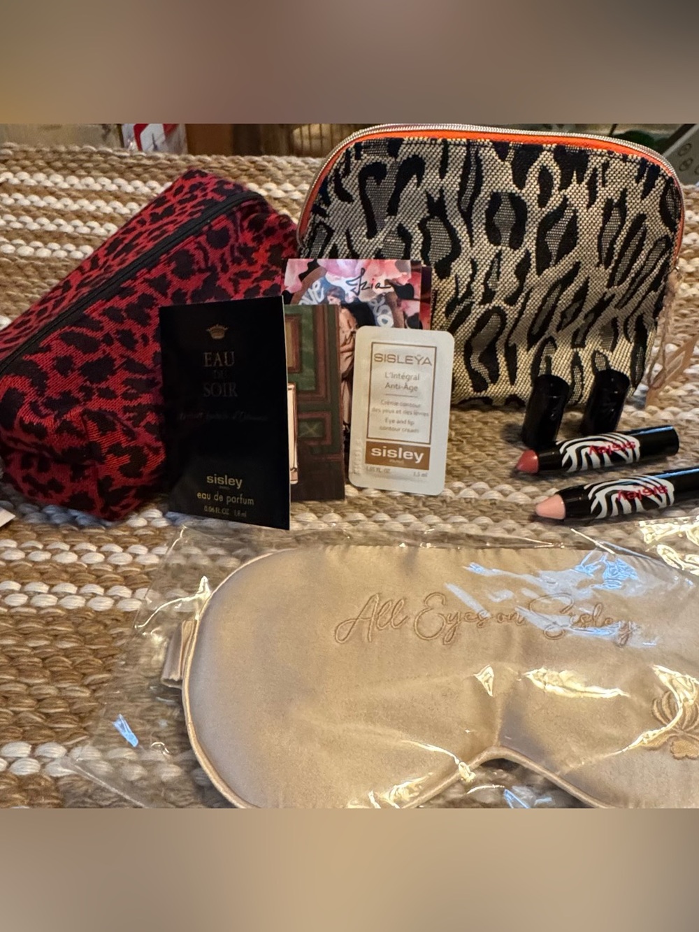 Sisley Red and Black Leopard Cosmetic Pouch Set